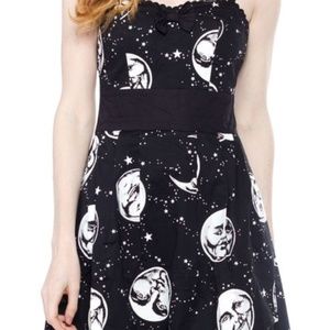 Sourpuss Moon Black and White Moon & Stars Dress EUC Size XL